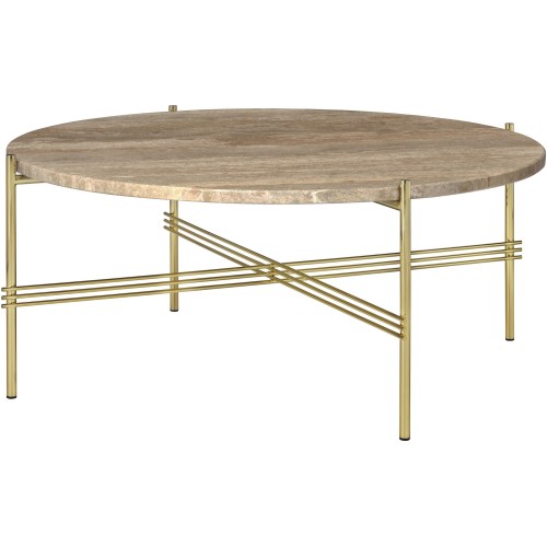 Ø80xH35cm - travertin warm taupe - base laiton - table ronde TS - Gubi