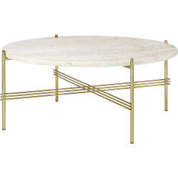 Ø80xH35cm - travertin neutral white - base laiton - table ronde TS - Gubi