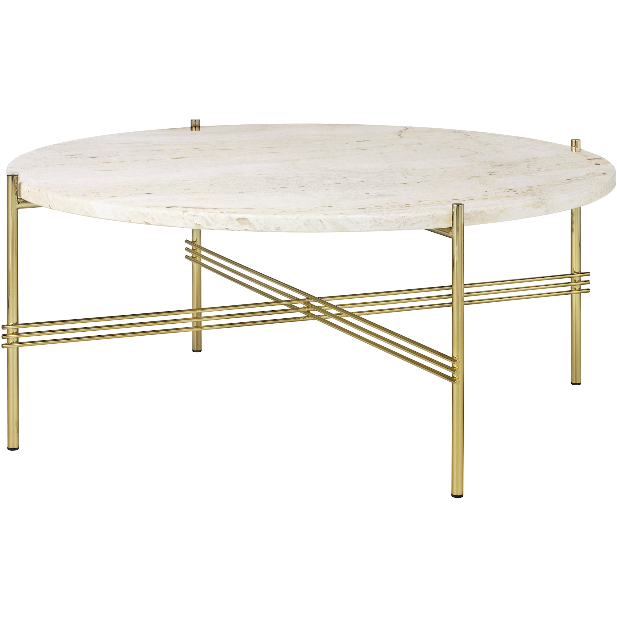 Ø80xH35cm - travertin neutral white - base laiton - table ronde TS - Gubi