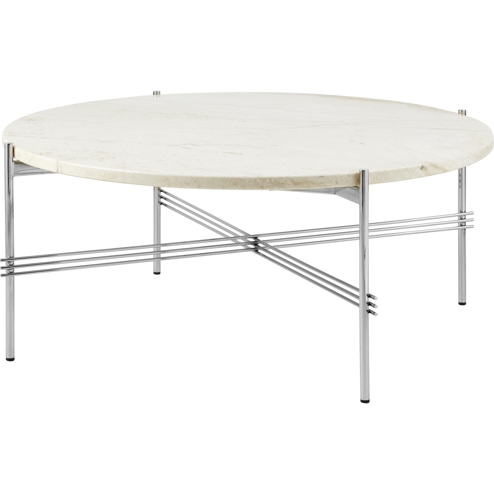 Ø80xH35cm - travertin neutral white - base acier poli - table ronde TS - Gubi