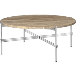 Ø80xH35cm - travertin warm taupe - base acier poli - table ronde TS - Gubi