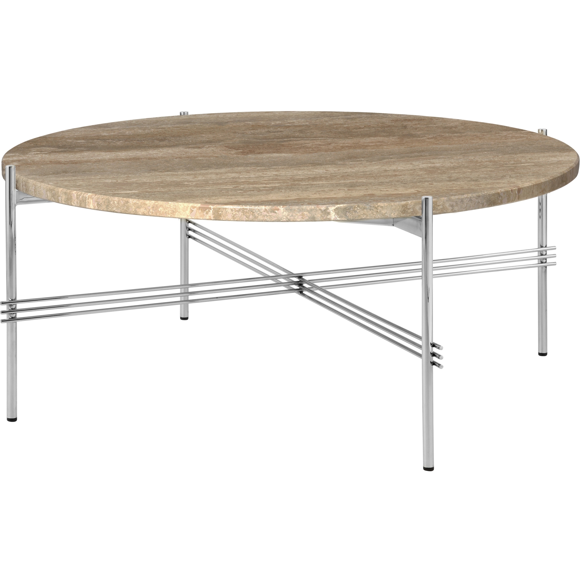 Ø80xH35cm - warm taupe travertine - polished steel base - TS round table - Gubi