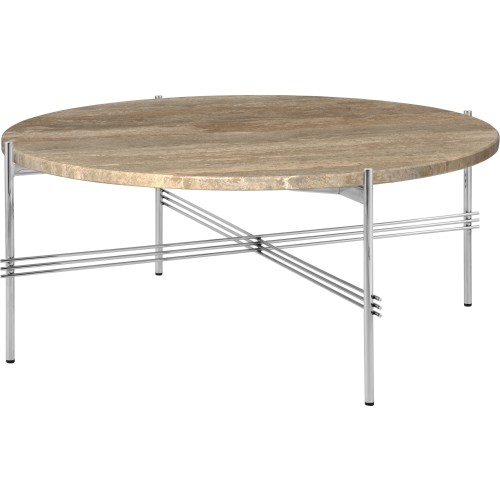 Ø80xH35cm - travertin warm taupe - base acier poli - table ronde TS - Gubi