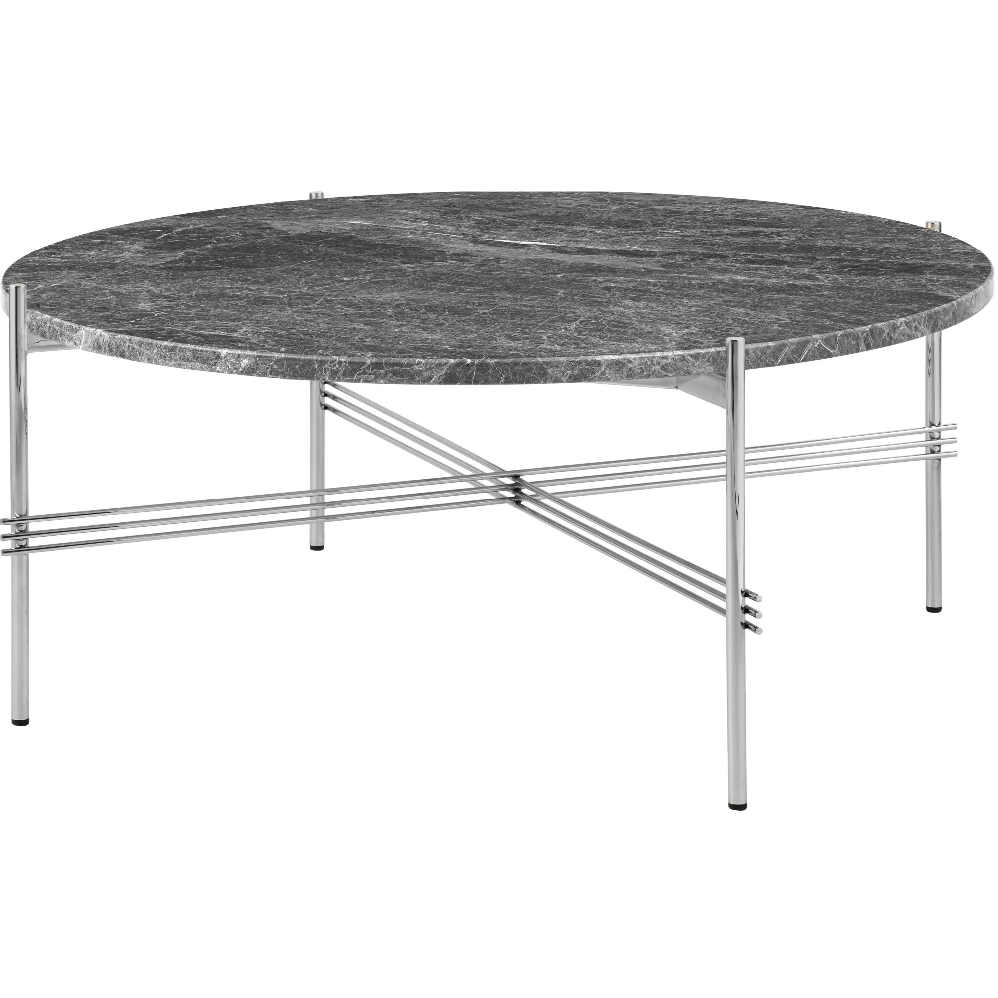 Ø80xH35cm - marbre gris - base acier poli - table ronde TS - Gubi