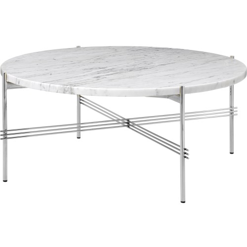 Ø80xH35cm - marbre blanc - base acier poli - table ronde TS - Gubi