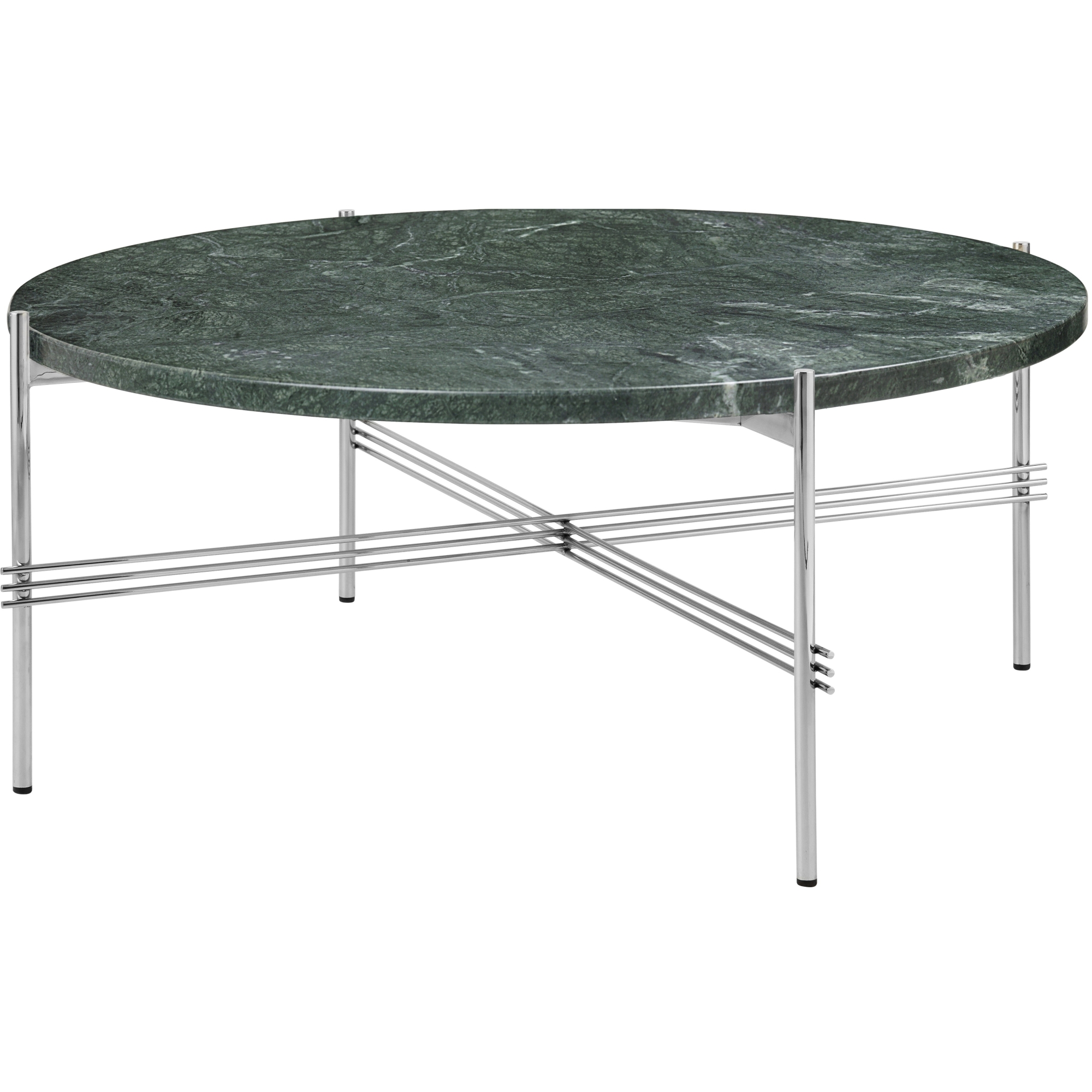 Ø80xH35cm - green marble - polished steel base - TS round table - Gubi