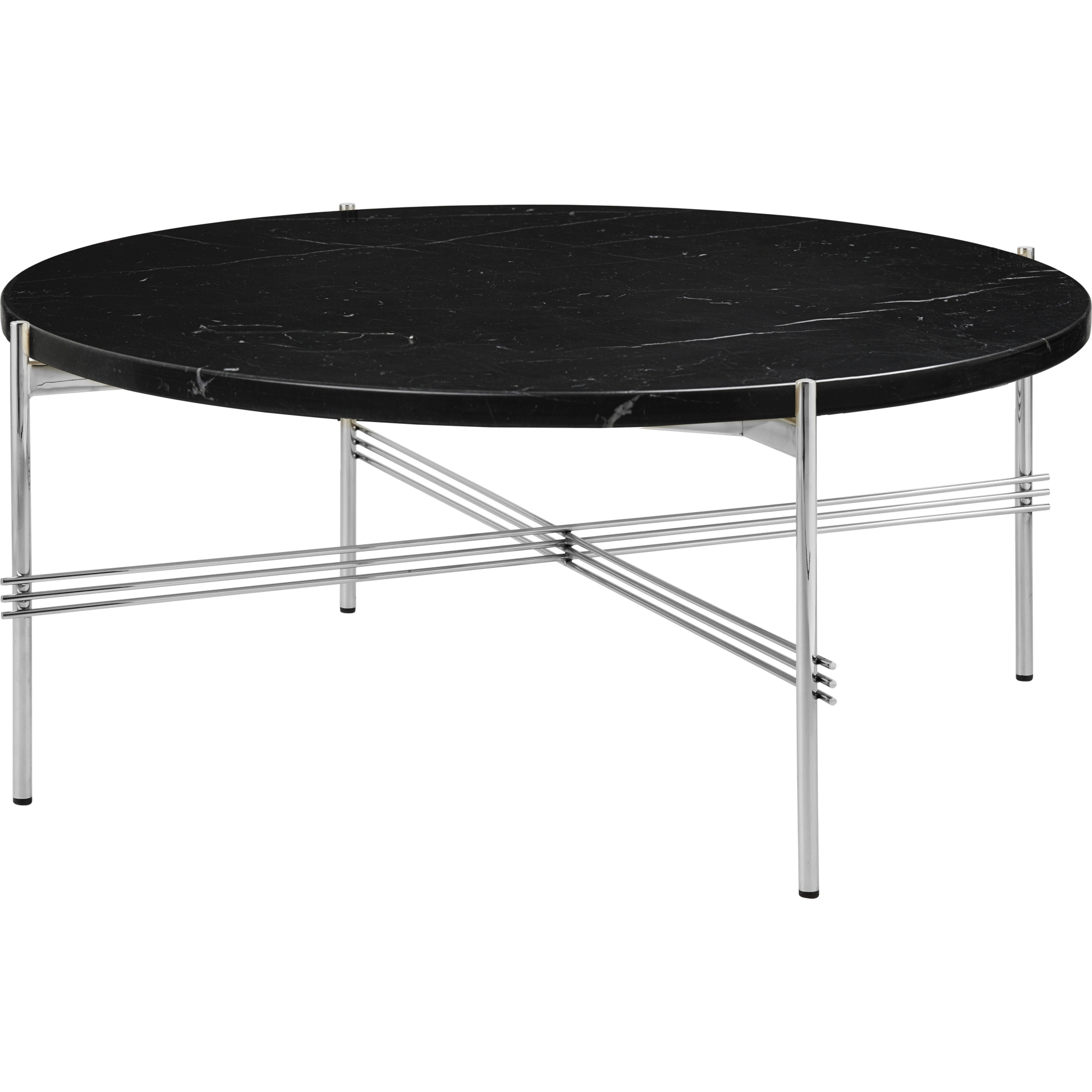 Ø80xH35cm - marbre noir - base acier poli - table ronde TS - Gubi