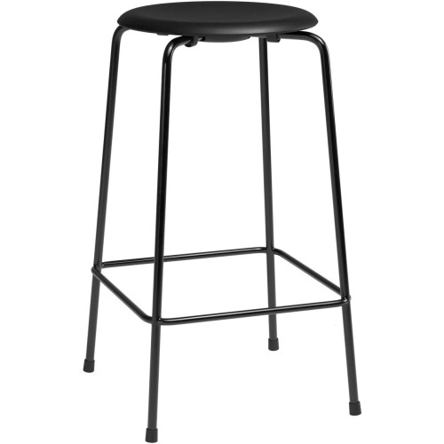 High Dot counter stool, 4 legs – Black Intense Leather / Matt Black - Fritz Hansen