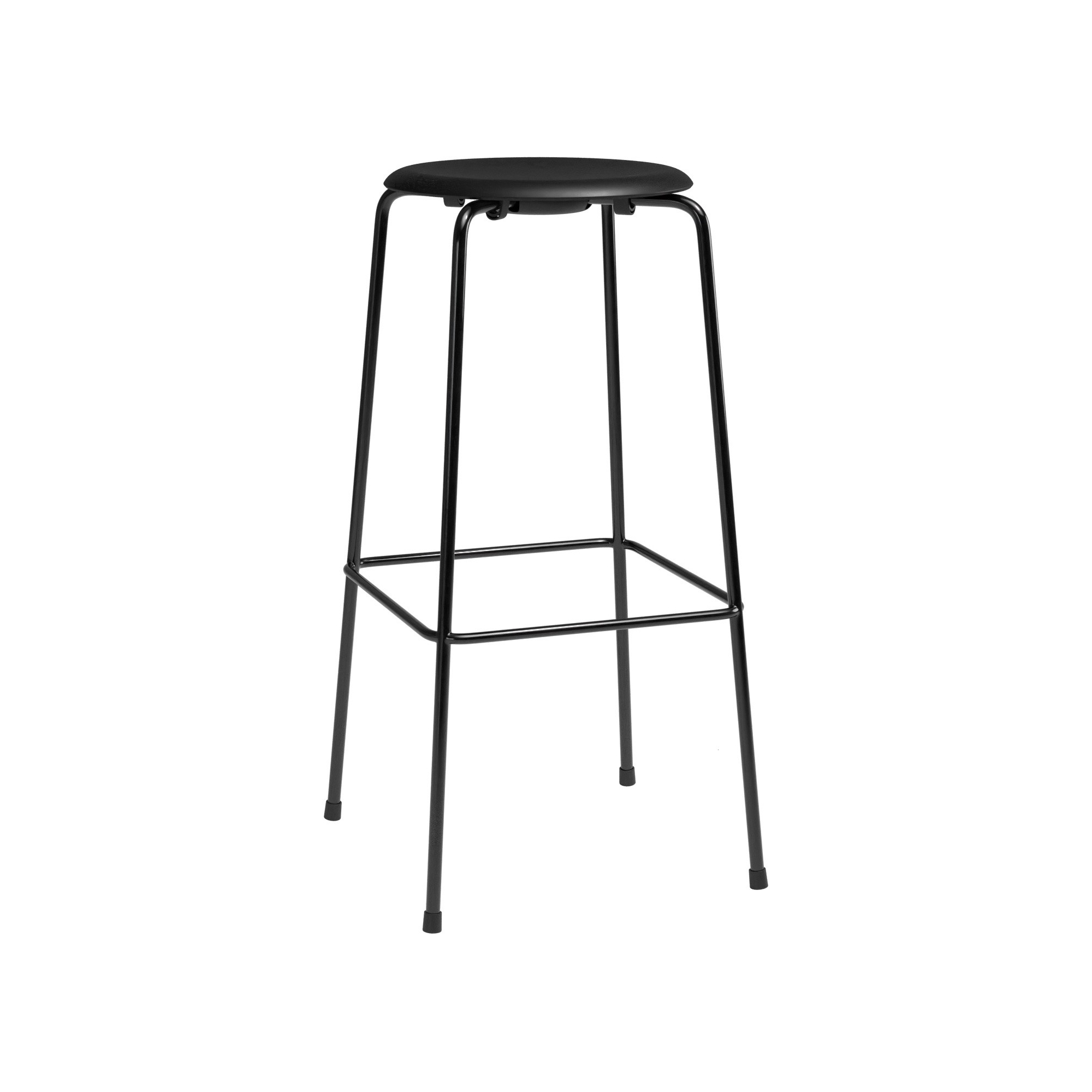 High Dot Bar stool, 4 legs – Black Intense leather / Black matt - Fritz Hansen