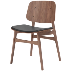 Leather Omni 301 noir + walnut lacquered – seat upholstered – 3051 Søborg chair - Fredericia