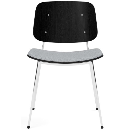 Seat Upholstered – Natural 90 leather + black lacquered oak / chrome – 3061 Søborg chair (steel) - Fredericia