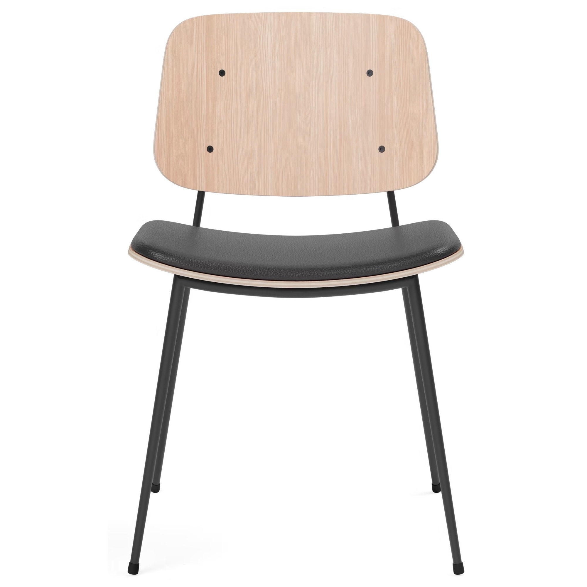 Seat Upholstered – Omni 301 black leather + lacquered oak / black – 3061 Søborg chair (steel) - Fredericia