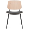 Seat Upholstered – Omni 301 black leather + lacquered oak / black – 3061 Søborg chair (steel) - Fredericia