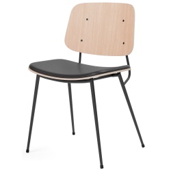 Assise rembourrée – cuir Omni 301 noir + chêne vernis / noir – chaise Søborg 3061 (métal) - Fredericia