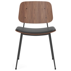 Seat Upholstered – Omni 301 leather + lacquered walnut / black – 3061 Søborg chair (steel) - Fredericia