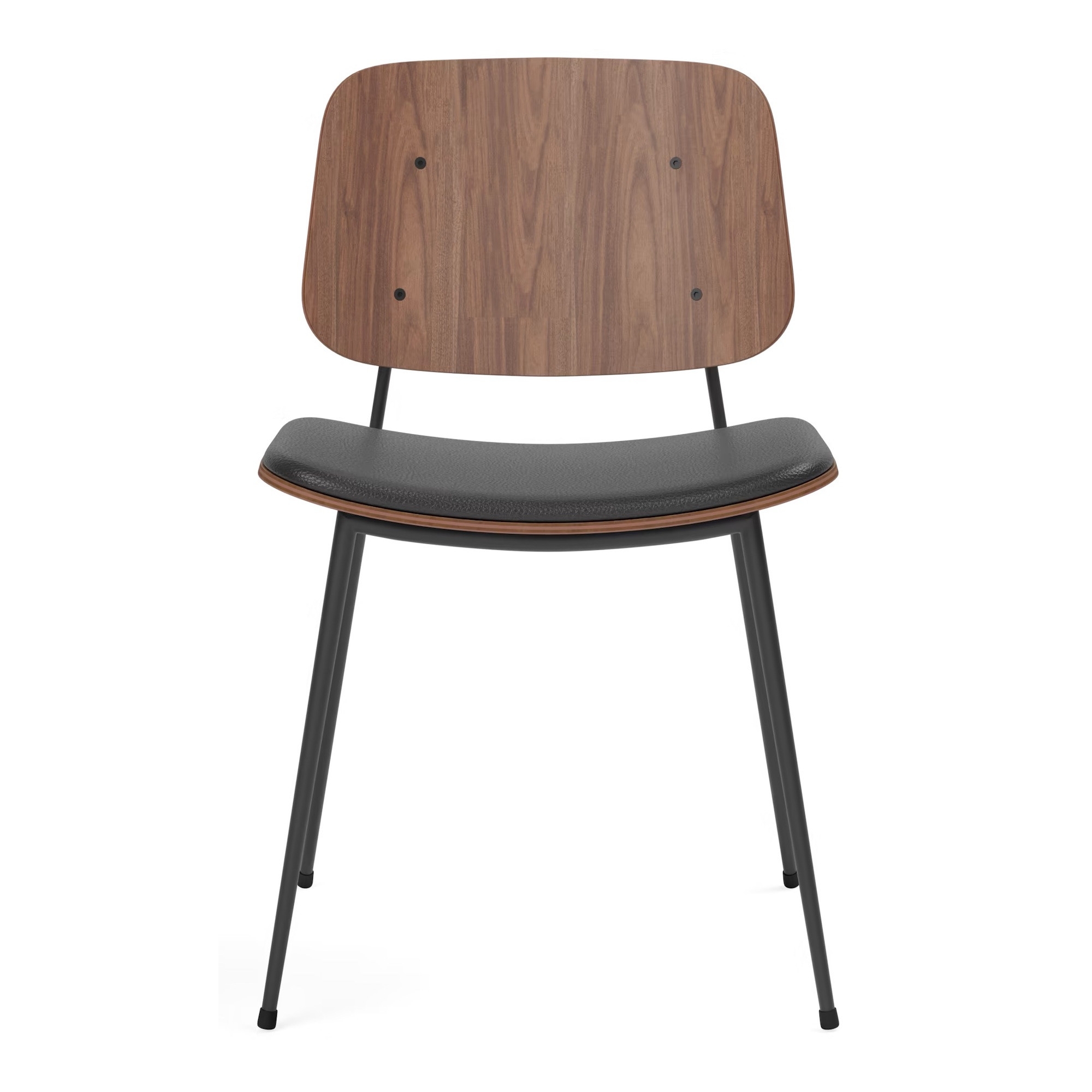 Seat Upholstered – Omni 301 leather + lacquered walnut / black – 3061 Søborg chair (steel) - Fredericia