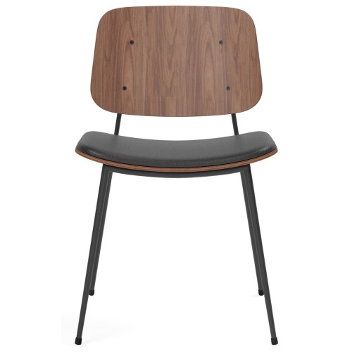 Seat Upholstered – Omni 301 leather + lacquered walnut / black – 3061 Søborg chair (steel) - Fredericia