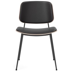 Front upholstered – Omni 301 black leather +  lacquered oak / black – 3062 Søborg chair (steel) - Fredericia