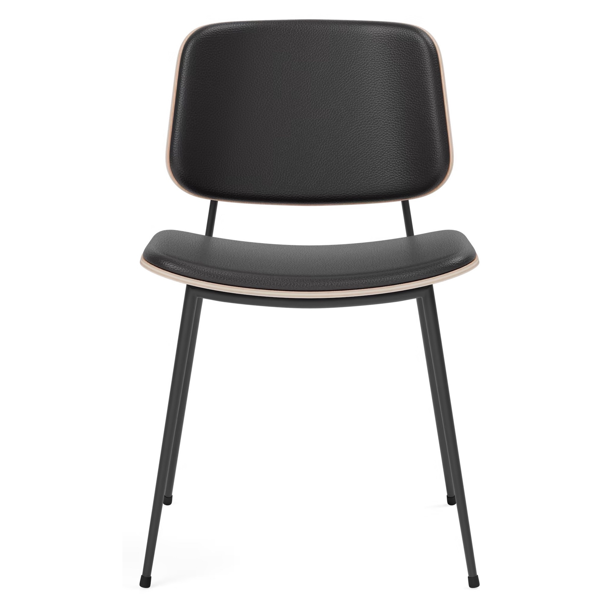 Front upholstered – Omni 301 black leather +  lacquered oak / black – 3062 Søborg chair (steel) - Fredericia