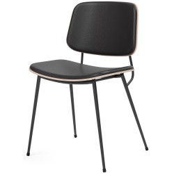 Front upholstered – Omni 301 black leather +  lacquered oak / black – 3062 Søborg chair (steel) - Fredericia