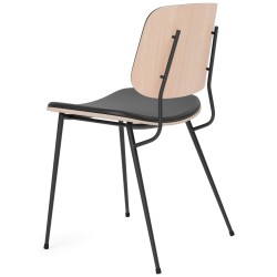 Front upholstered – Omni 301 black leather +  lacquered oak / black – 3062 Søborg chair (steel) - Fredericia