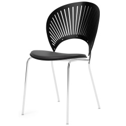 cuir Vice 11 noir + frêne noir / chrome – assise rembourrée – chaise Trinidad 3396 - Fredericia