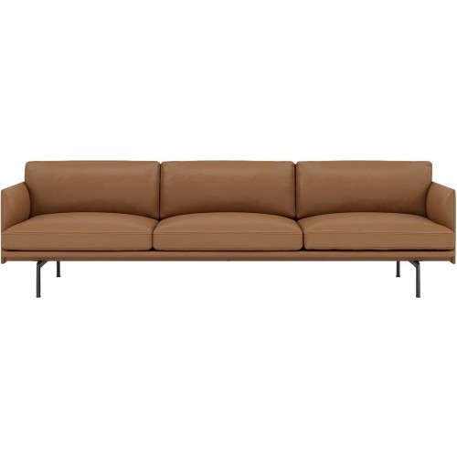 Canapé Outline 3,5 places – cuir Refine cognac + pieds noirs - Muuto