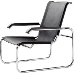 S35 Armchair – Black full grain leather + Black beech armrests - Thonet