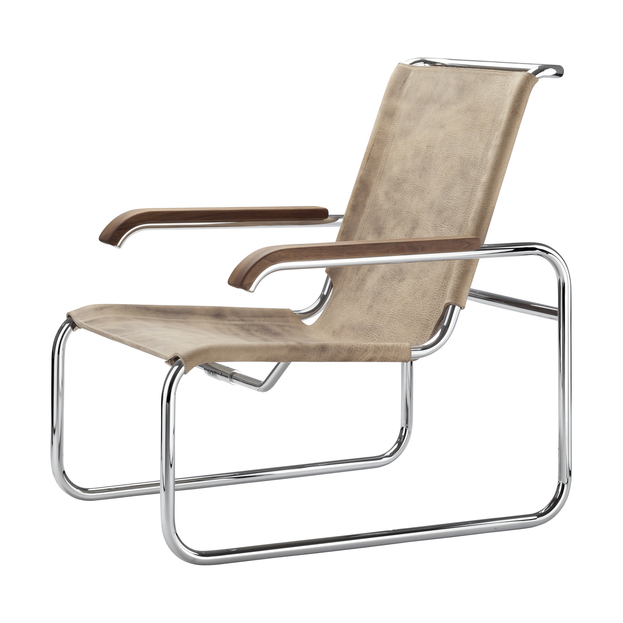 S35 Armchair – Buffalo leather + Walnut armrests - Thonet