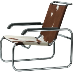 Fauteuil S35 – Peau de vache Marron-Blanc + Accoudoirs hêtre noir - Thonet