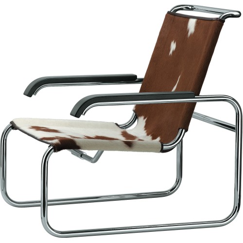 S35 Armchair – Brown-White Cowhide + Black beech armrests - Thonet