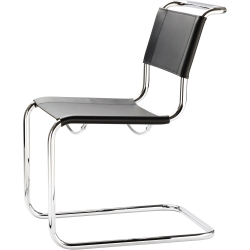 Chaise S33 – Cuir pleine fleur noir + Base chrome - Thonet