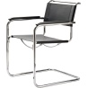 Chaise S34 – Cuir pleine fleur noir + Accoudoirs hêtre noir + Base chrome - Thonet