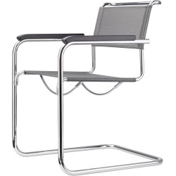 S34 Chair – Silver synthetic fibre + Black beech armrests + Chrome Base - Thonet