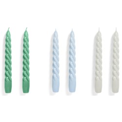 Twist candles set of 6 - green light, blue light and grey - HAY