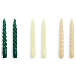 set de 6 bougies Twist - vert, agrume et beige - HAY