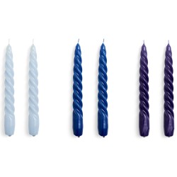 set de 6 bougies Twist - bleu clair, bleu et violet - HAY