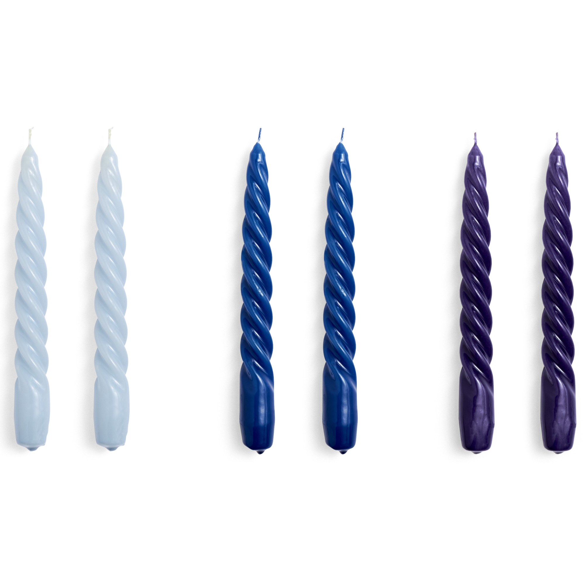 Twist candles set of 6 - light blue, blue and purple - HAY