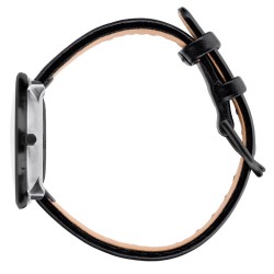 Ø34mm - bracelet cuir noir / fond blanc / cadre métal brossé - montre Station