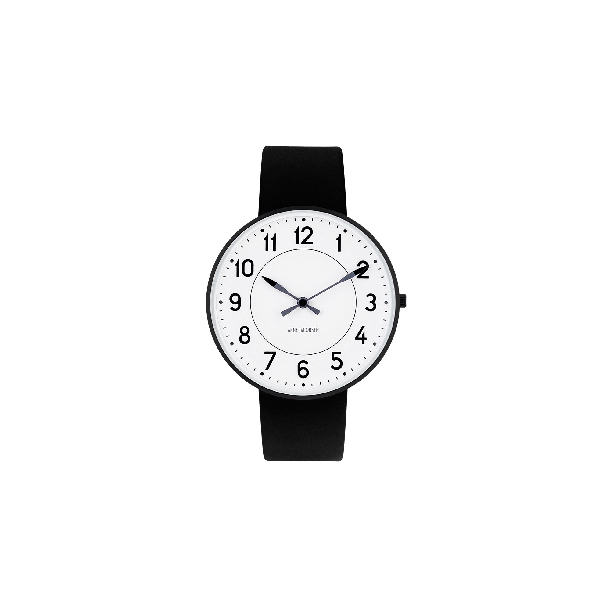 Ø40mm - bracelet cuir noir / fond blanc / cadre métal brossé - montre Station