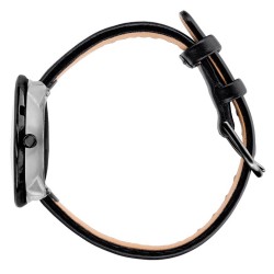 Ø30mm - bracelet cuir noir / fond blanc / cadre métal brossé - montre Station