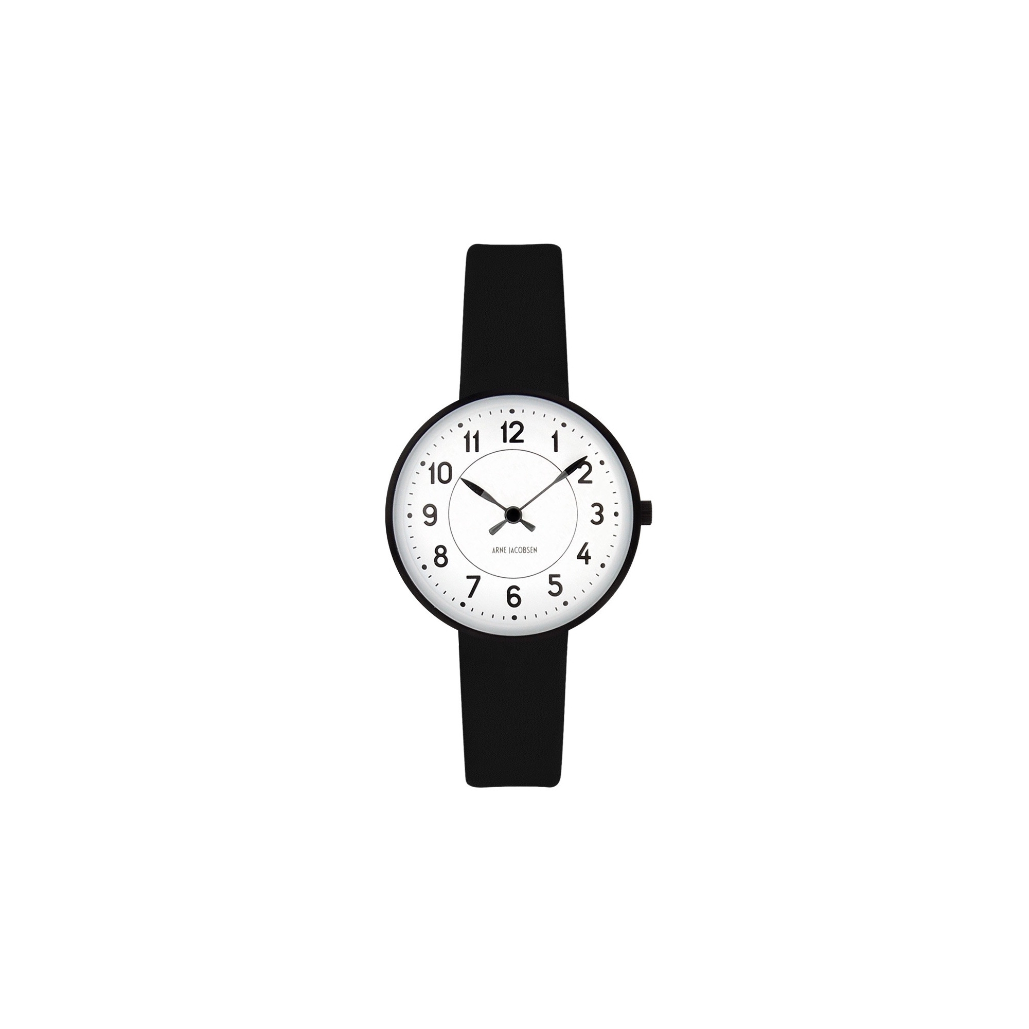 Ø30mm - bracelet cuir noir / fond blanc / cadre métal brossé - montre Station