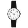 Ø30mm - bracelet cuir noir / fond blanc / cadre métal brossé - montre Station