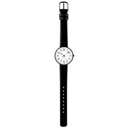 Ø30mm - black leather strap / white dial / brushed steel bezel - Station watch