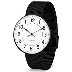 Ø40mm - black mesh strap / white dial / brushed steel bezel - Station watch