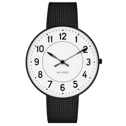 Ø40mm - black mesh strap / white dial / brushed steel bezel - Station watch