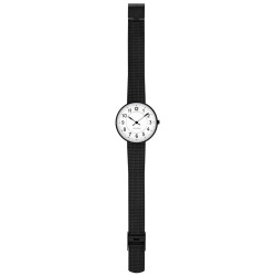 Ø30mm - bracelet maille noir / fond blanc / cadre métal brossé - montre Station