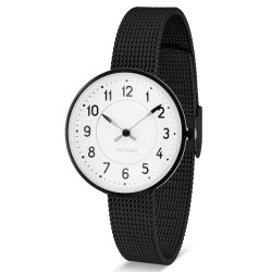 Ø30mm - black mesh strap / white dial / brushed steel bezel - Station watch