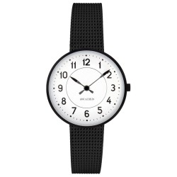 Ø30mm - bracelet maille noir / fond blanc / cadre métal brossé - montre Station