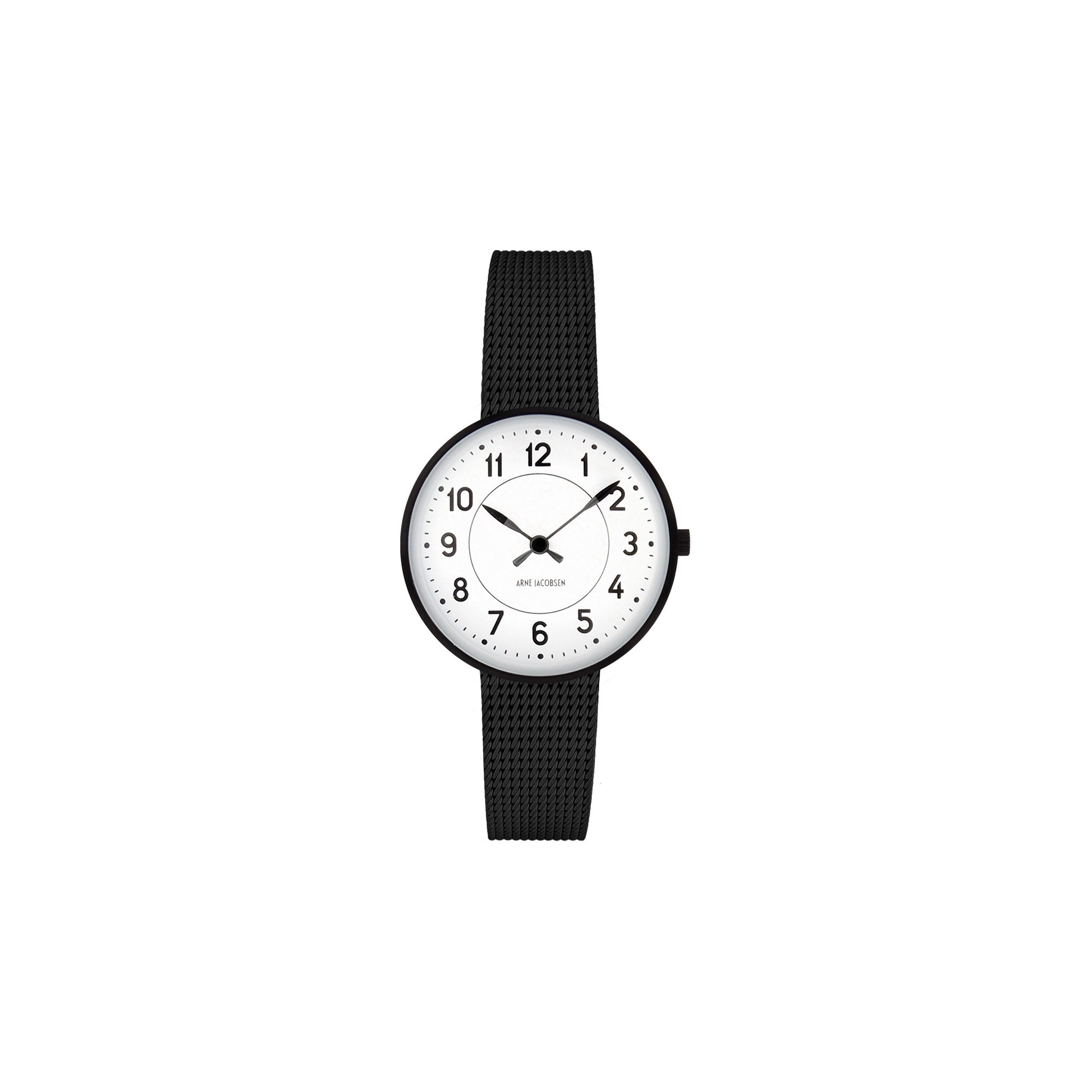 Ø30mm - bracelet maille noir / fond blanc / cadre métal brossé - montre Station